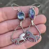 Dangle Earrings Vintage Bronze Color Little Horse Pendant Drop Irregular Blue Stone For Women Punk Party Jewelry A4D360