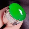 Cluster Rings Big Oval Green Jade Gemstones Zircon Diamonds Luxury For Men Women Gold Filled Fine Jewelry Finger Bands Accessories