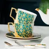 Ensemble de tasses à café en porcelaine avec soucoupe, tasses en porcelaine verte et dorée, tasse créative en céramique, tasse à thé, café, idées cadeaux