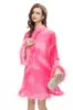 Women's Runway Dresses Stand Collar Long Sleeves Feathers Pleated Printed Loose Style Fashion Short Casual Vestidos