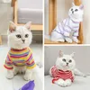 Dog Apparel HOKERBAT Cat Clothes Summer English Short Blue Kitten Puppet Pet Thin Cute Handsome Bottoming Shirt