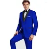 Ternos masculinos feitos sob medida padrinhos azul real noivo smoking xale preto lapela homem casamento blazer (jaqueta calças colete gravata) c472