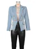 بدلات نسائية Idress Slim-Fit Fort DeniM Blazer Flap Mobicets Jeans Juzers Blazers Collared Long Sleeve Button Jean Jean