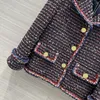 Kadın Ceketleri Ünlü Tasarımcı 2023 Sonbahar Kış Kadın Altın Düğmeleri Mor Mavi Tüvit Katlar Stand Yakası İnce Kat