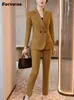 Dwuczęściowe spodnie kobiet Fotvotee Khaki Formal Blazer and Pant Suits Women Fall Winter 2023 Office damskie kurtki z długim rękawem