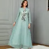 Etnik Giyim Dantel Fas Parti Elbisesi Kadınlar Moda Sapili Embrodier Uzun Kollu Prom Ramazan Müslüman Maxi Vestidos