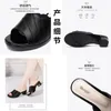Slippers Sandals Summer و 2024 Leather Non Slip Soft Sole Middle Heel Women’s Shoes 82252