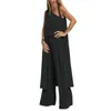 Women's Two Piece Pants Spring Fall Women Casual Outfit Skew Collar Vest Tops High Waist Wide Leg Long Sleeveless Shawl Coat Holiday