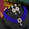 Wedding Jewelry Sets Sunspicems Gold Color Morocco Choker Necklace Sets for Women Bride Wedding Jewelry Hand Bead Chain Choker Long Drop Earring Set 231021