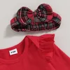 Clothing Sets Lovely born Baby Girl Christmas Clothes Red Ruffles Long Sleeve Bodysuits Elk Embroidery Plaid Suspender Skirts Headwear 231021