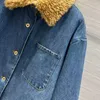 Jaquetas femininas inverno forro de lã azul denim jaqueta longa mulheres turn-down colarinho manga bolsos casaco quente