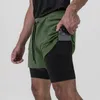 Men's Shorts Mens Two Pieces Fitness Big Pockets Cargo 2 IN 1 Workout Summer Gym Sports Training Nylon Jogger Male Short Pants
