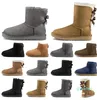 Uggies shoes fashion casual Designer classic snow women boots ankle short bow fur winter black Brown Chestnut boot newest