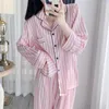 Vêtements de nuit pour femmes Femmes Rose Rayé Imprimer Summer Nightwear Pyjama Deux Pièces Ensemble Satin Pyjamas Loungewear