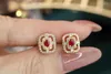 Boucles d'oreilles DSY en or jaune massif 18K, rubis rouge naturel 0,4ct, diamants pour femmes, bijoux fins, cadeaux d'anniversaire