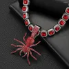 Pendentif Colliers Collier de strass carré de mode avec imitation rouge gemme araignée collier de fête d'Halloween