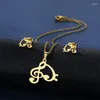 Necklace Earrings Set 10set/lot Stainless Steel Gold Color Music Note Pendant Chain Stud Earring For Women Fashion Jewelry Wholesale