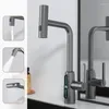 Robinets de cuisine à affichage numérique, robinet en laiton sans plomb à levier unique et mitigeur extractible à froid, robinet d'évier salle de bains blanc gris