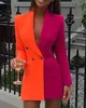 Perfect Combination of Style and Sophistication Color-Block Patchwork Suit Dress with V-Neck Collar Must-Have for Your Work Wardrobe