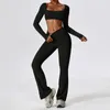 LU LU LEMONS Outfit Yoga Womens Sets Sleeve Shirts Pants Bell-bottom Trousers Excerise Sport Gym Running Long Pant Elastic High Waist Sportwear wear