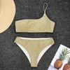 Damen-Bademode, Badeanzug, Mädchen, Damen-Beachwear, Biquini, feminino, sexy Tankinis, Damen 2023, Badeanzug, One-Shoulder-Bikini-Set, Gold