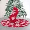 Décorations de jardin Chaussettes festives rouges Plat Luxe Velours Jacquard Flocon de neige Base d'arbre 90cm 122cm Jupe de Noël