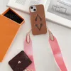 حالات هاتف iPhone الجميلة 15 14 Pro Max Designer الرسمية L Leather Crossbody Card Slot Pres