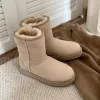 Real Fur Snow Boots Kvinnor Nya tjocksolade fårskinn All-In-One Winter Mini Warm Cotton Shoes Lätt vattentät antislip