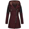 Womens Wool Blends autumn and winter mid length hooded loose diagonal zipper woolen trench coat composite plush cotton jacket 231021