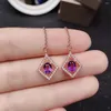 Baumelnde Ohrringe Est Amethyst Für Frauen Tropfen Mit Gangling-Kette 4X5mm Größe Natürlicher Edelstein Echter 925er Silberschmuck