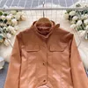 Women's Leather Black Brown Slim Short Faux Pu Jacket Stand Collar Single-breasted Irregular Hem Long Sleeve Spring Female Biker