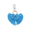 New Boho Handmade Woven Macrame Heart Keychain 여성 가방 펜던트 자동차 키링 홀더 사랑 하트 코튼 술 장식 키 링