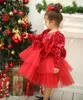 Sukienki dla dziewczynek czerwona puszysty sukienka na imprezę na długie rękaw Tiul urodzinowy kwiat ślubny cekinowy maluch dzieci