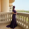 Sexy Long Purple V-Neck Evening Dresses Mermaid Sleeveless Pleated Prom Dresses Sweep Train Zipper Back Formal Party Gowns for Women