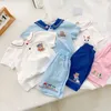 Kläder sätter sommar barns kortärmade kostym pojkar 'pant baby flicka kläder koreanska barn söta tecknad toppar ropa pantolon setleri