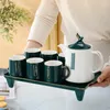 TEAWARE SETS NORDIC Simple Ceramic Coffee Tea Set Modern Light Luxury Hushåll 1 Pot 6Cups 1Tray Water Present Box Pot Bar Decora