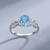 Clusterringen Volledige diamanten saffierblauwe ring Dames 925 sterling zilver Europese en Amerikaanse modepersoonlijkheid Gesloten slijpvorm
