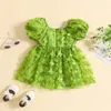 Girl Dresses Focusnorm 0-4y Toddler Kids Girls Princess Dress 3 Colors Short Puff Sleeve 3D Butterfly Decor spets tulle