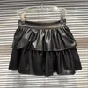 Skirts PREPOMP 2023 Autumn Collection Faux Leather Pu Double Layer Short Mini Pleated Skirt Women GL273