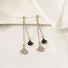 Dangle Earrings Needle Advanced Sense Fan-shaped Online Celebrity Slim Drop Oil Personality Long Fringed