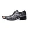 Robe chaussures hommes en cuir véritable métal carré en acier oxfords mariage noir motif crocodile à lacets formel