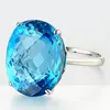 Klusterringar 18K AU750 Vit guldring Kvinnor Bröllopsdag Engagemang Party Blue Oval Topaz Elegant Romantic Trendy Sweet