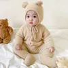 Rompers 2pcs Bebek Kış Tulumları Şapka Sahte Kürk Ayakta Kızlar Erkek Giysileri Yumuşak Sıcak Toddler Kıyafet Set Çocuk Giysileri 231021