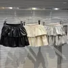 Skirts PREPOMP 2023 Autumn Collection Faux Leather Pu Double Layer Short Mini Pleated Skirt Women GL273