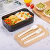 Louça Microondas Camada Única Lancheira Estilo De Madeira Bento Recipiente Portátil BPA Free Lunchbox