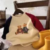 Hoodies moletons crianças lã forrada camisola outono inverno meninos e meninas dos desenhos animados urso bebê contraste cor pulôver camisa de lã 231021