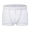 Calzoncillos para hombre ropa interior boxeadores pantalones cortos hombre hueco mallas malla bragas hombre sólido transpirable u bolsa convexa cueca calzoncillo