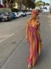 Casual Jurken Dames Vintage Gestreept Gedrukt Backless Maxi Jurk Sexy V-hals Mouwloos Vloerlengte Bohe Zomer Strand Vakantie Gewaad