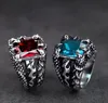 Band Ringen Gothic Blauw Rood Kristal Demon Dragon Claw Ring voor Mannen Street Cool Biker Vinger Sieraden 231021