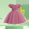 Flickaklänningar 2023 Flower Kids Party Dress for Children Costume Tulle Bowknot Princess Vestido Girls Evening Clothes Show klänningar